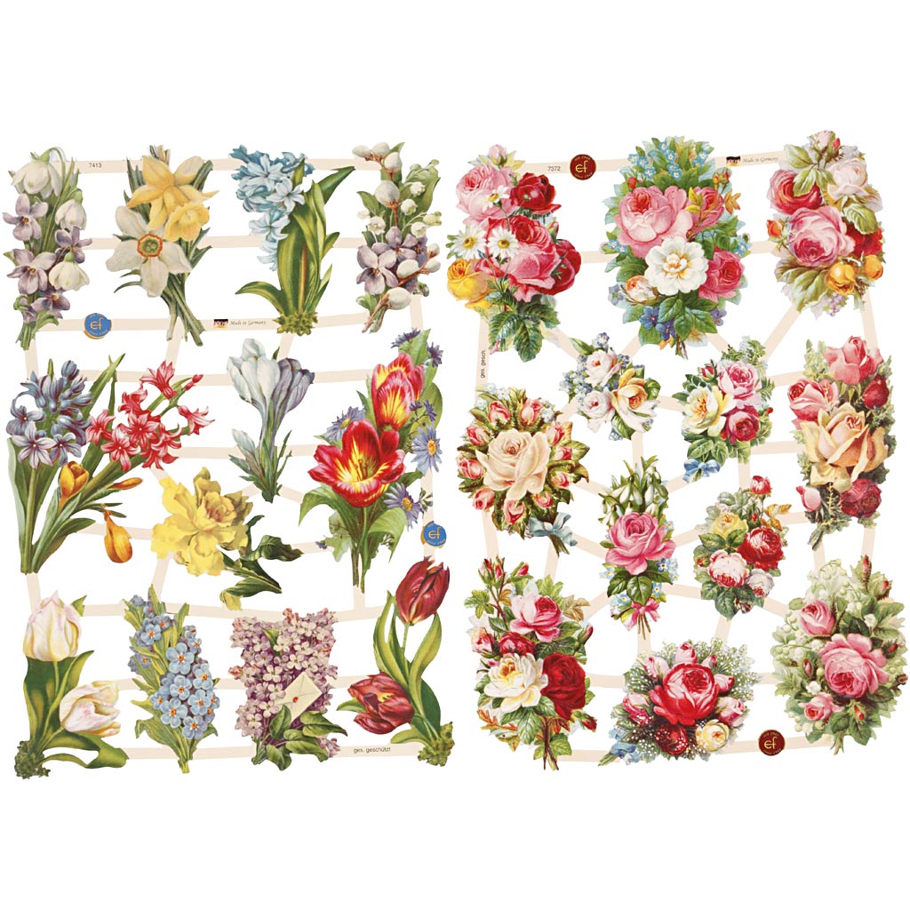 Creativ company vintage plaatjes, lentebloemen, vel 16,5x23,5 cm, 2 vel 1 doos