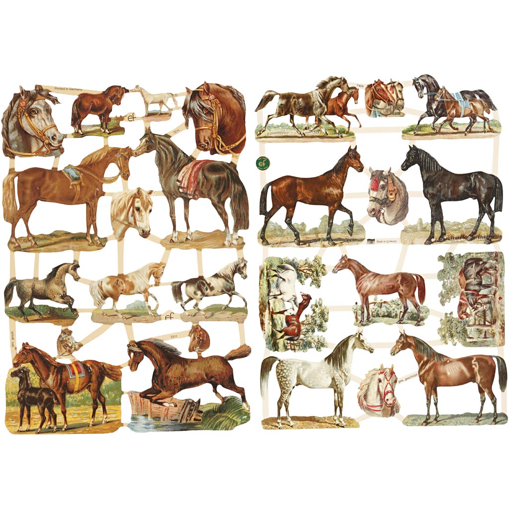 Creatief bedrijf vintage plaatjes, paarden, vel 16,5x23,5 cm, 2 vel 1 doos