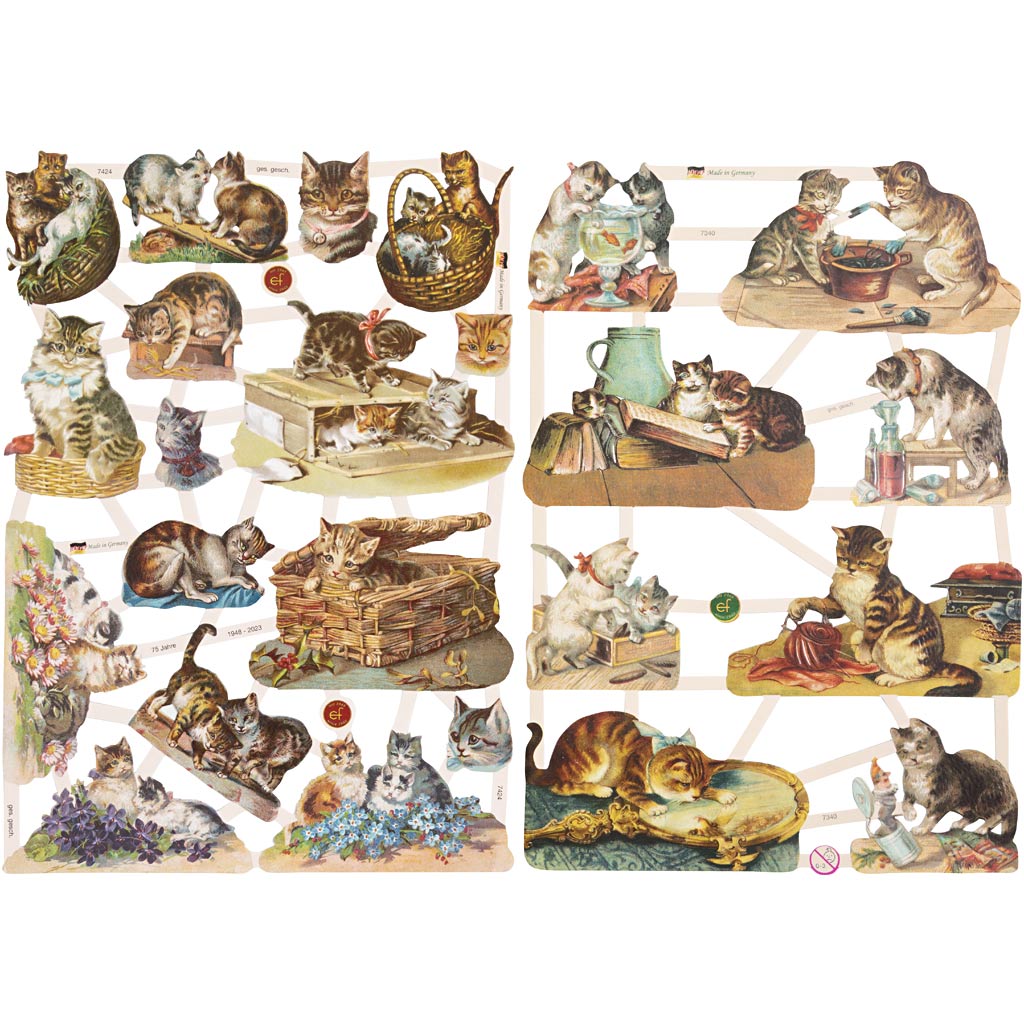 Creativ company vintage plaatjes, katten, vel 16,5x23,5 cm, 2 vel 1 doos