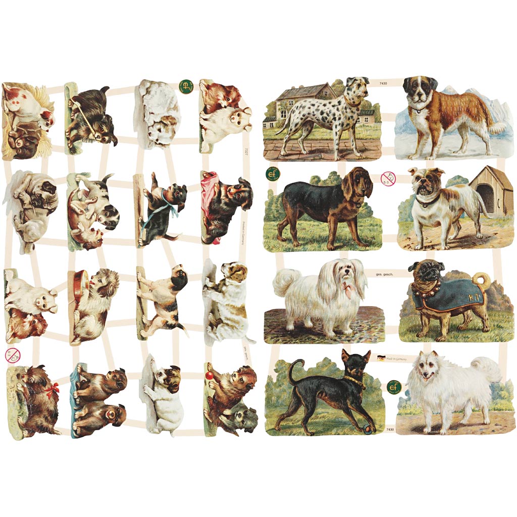Creativ company vintage plaatjes, honden, vel 16,5x23,5 cm, 2 vel 1 doos