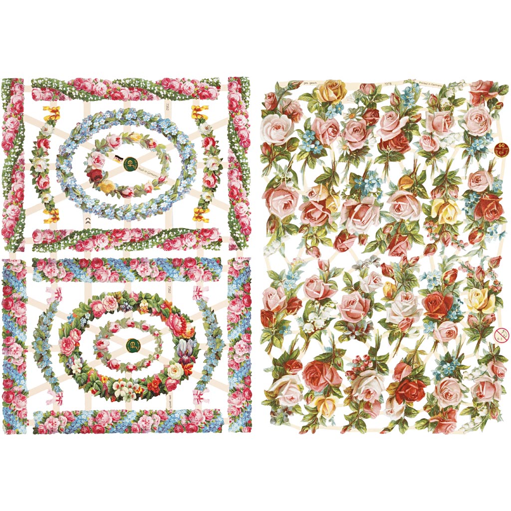 Creativ company vintage plaatjes, kleine bloemen, vel 16,5x23,5 cm, 2 vel 1 doos