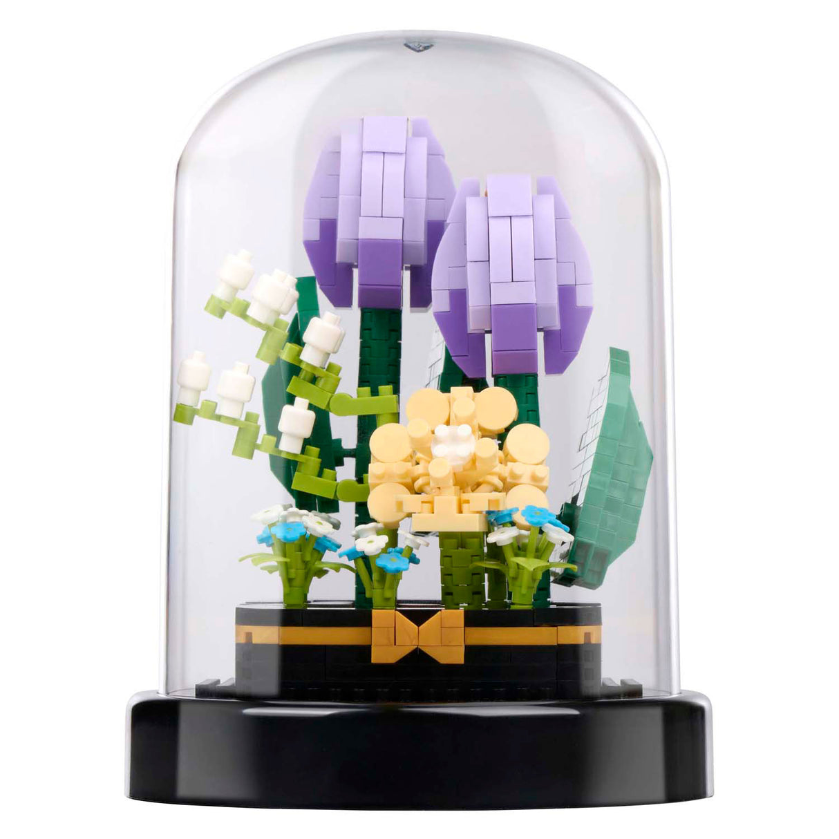 Bouwblokken bloemen in glazen stolp