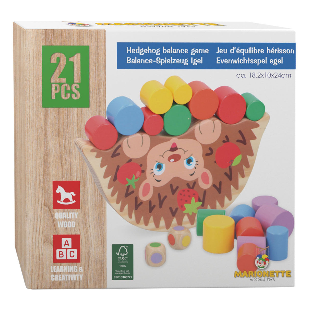 Houten balansspel egel, 21dlg.