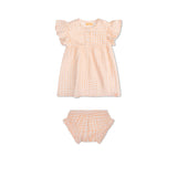 Sunset grid | oranje wit meisjes set strand - muslin