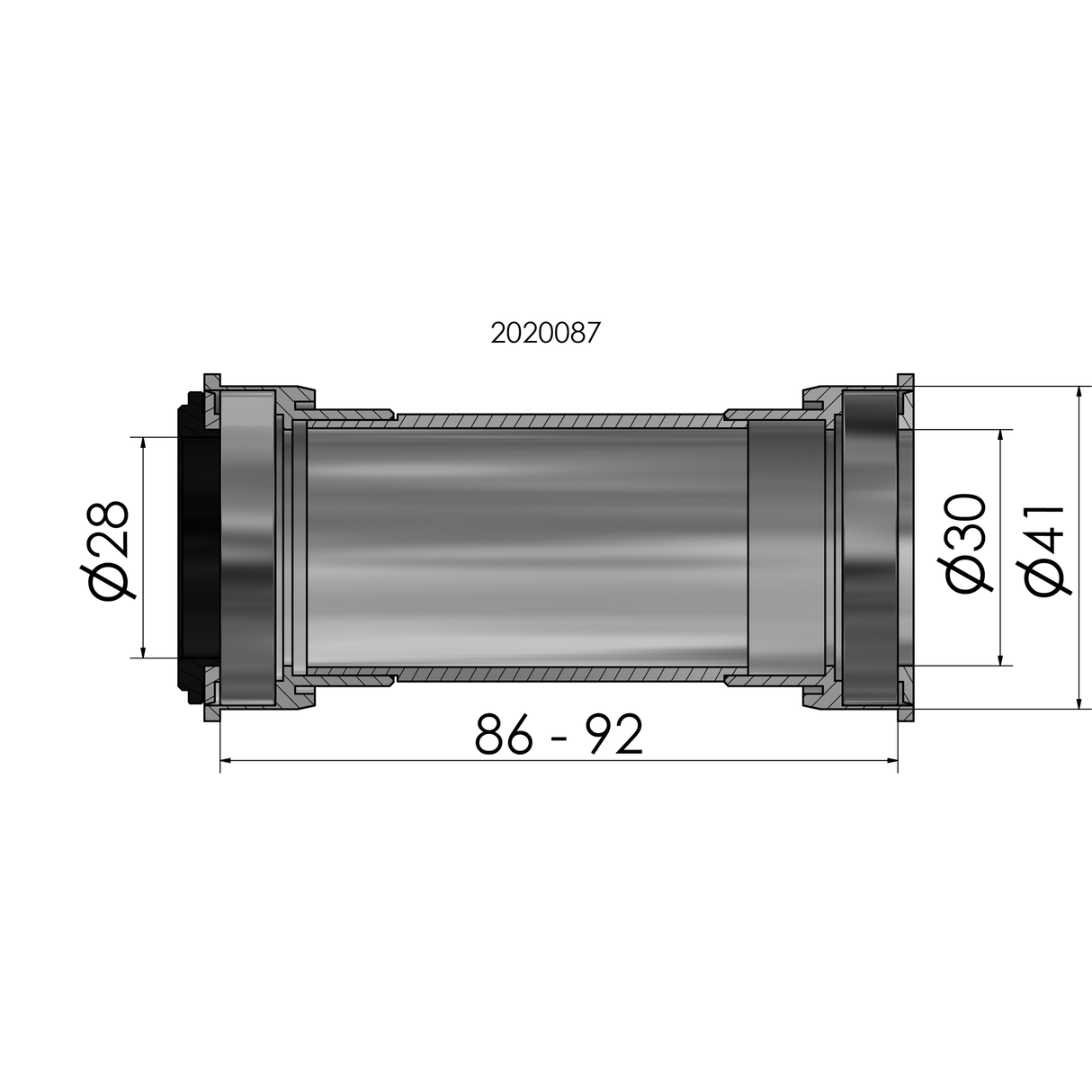 Twist fit trapas Elvedes voor BB86 BB92 voor Praxis racefiets 41 x 86-92 mm