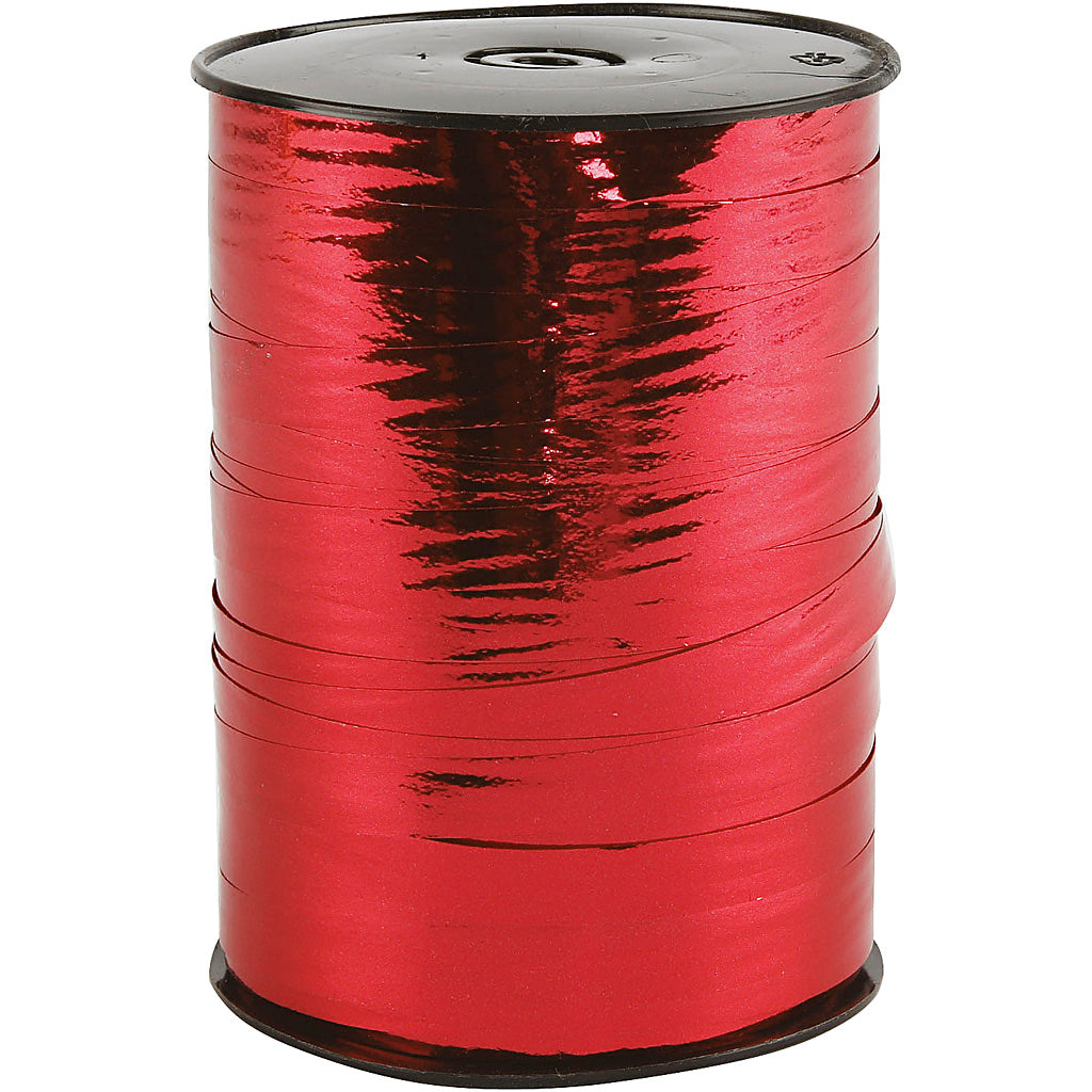 Cadeaulint, b: 10 mm, glossy, rood metallic, 250 m 1 rol