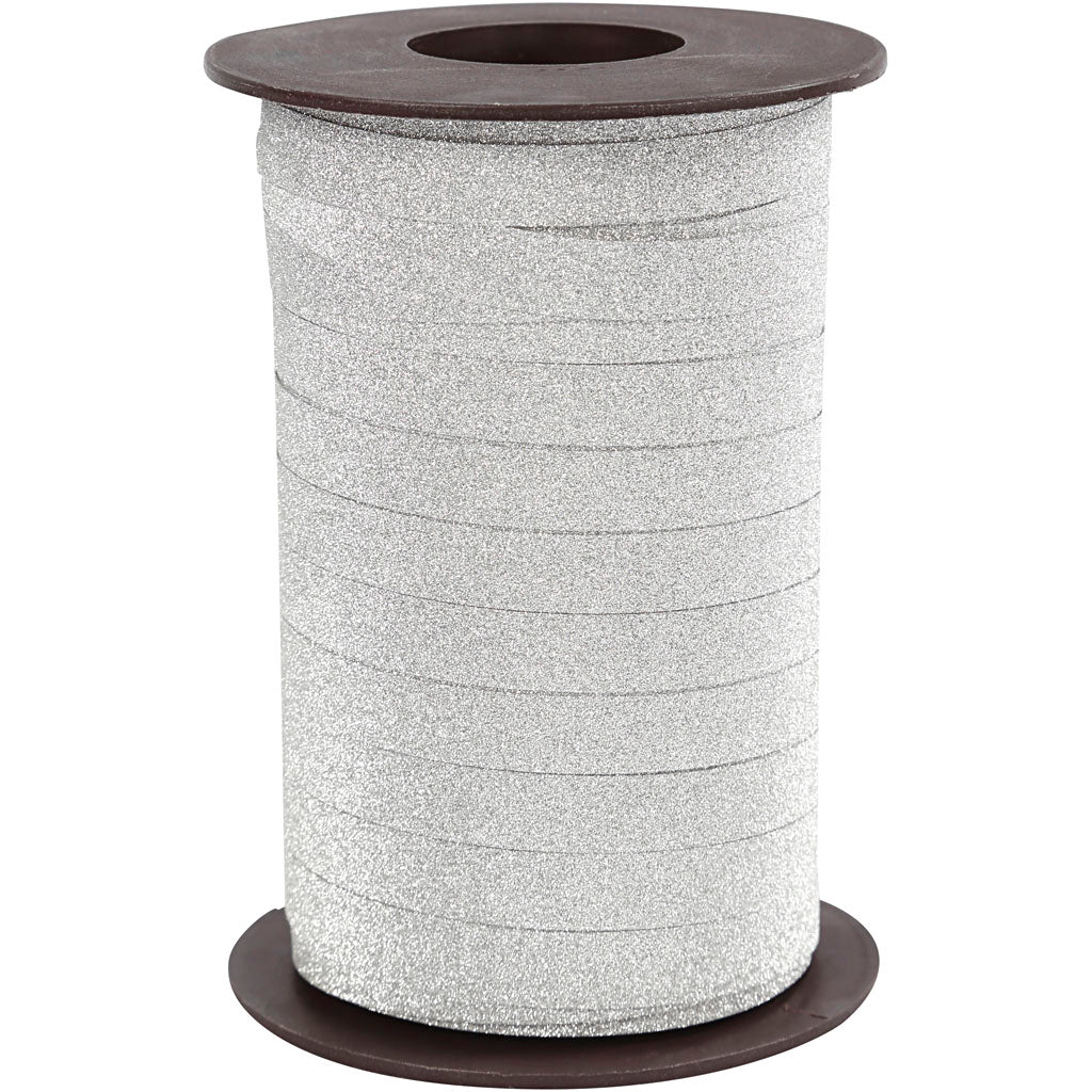 Creativ company cadeaulint, b: 10 mm, glitter, zilver, 100 m 1 doos