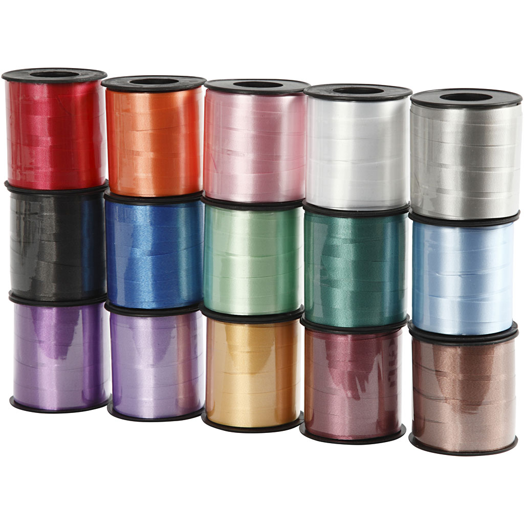 Creativ company cadeaulint, b: 10 mm, glanzend, diverse kleuren, 15x50 m 1 doos