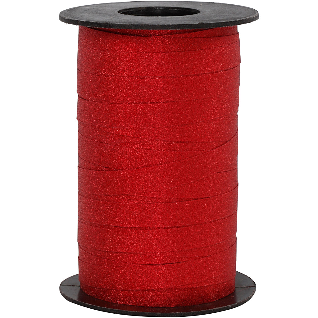 Creativ company cadeaulint, b: 10 mm, glitter, rood, 100 m 1 rol