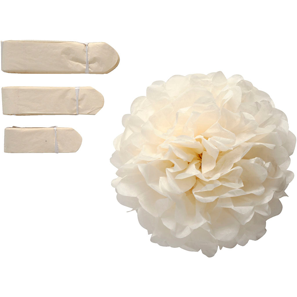 Creativ company pompon van papier, d 20+24+30 cm, 16 gr, off-white, 3 stuk 1 doos