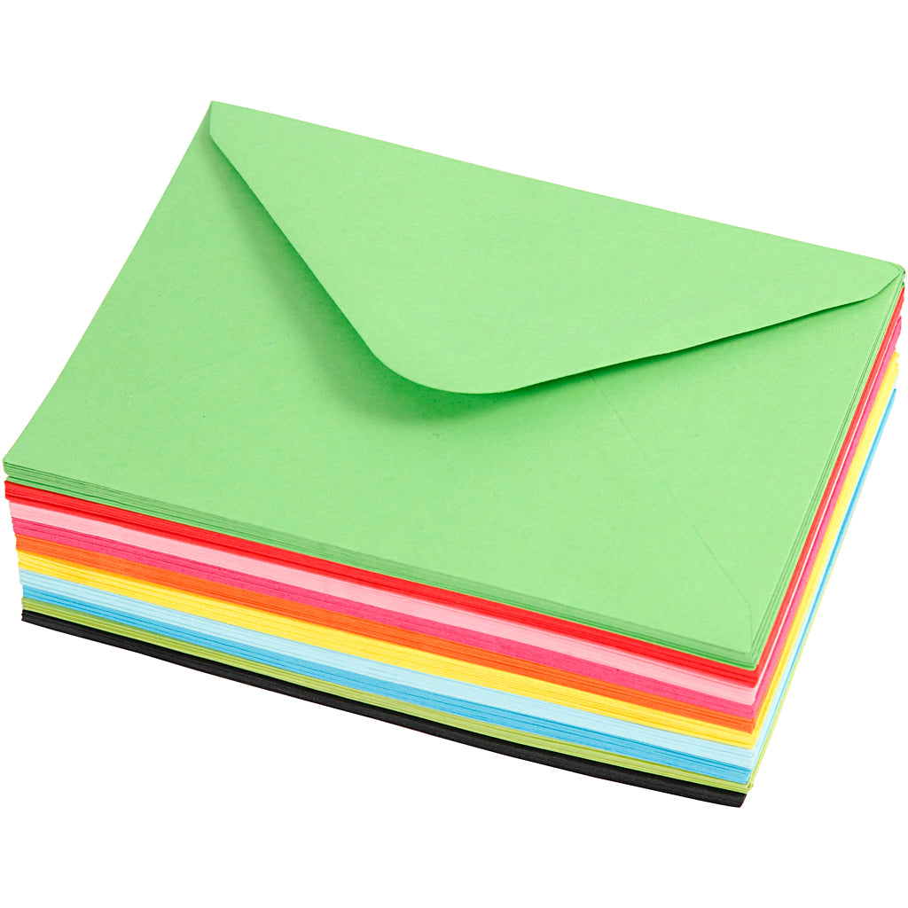 Creativ company gekleurde enveloppen, afmeting envelop 11,5x16 cm, 80 gr, diverse kleuren, 10x10 stuk 1 doos