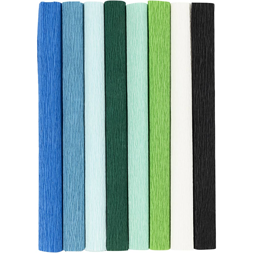 Creativ company crêpepapier, vel 25x60 cm, crêpe-verhouding: 180%, 105 gr, blauw groen harmonie, 8 vel 1 doos