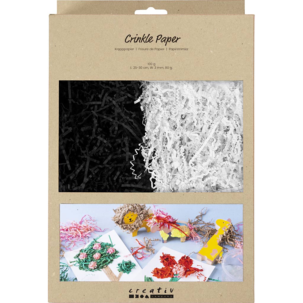 Creativ company crinklepapier, l: 25-30 cm, b: 3 mm, zwart, wit, 2x50 gr 1 doos