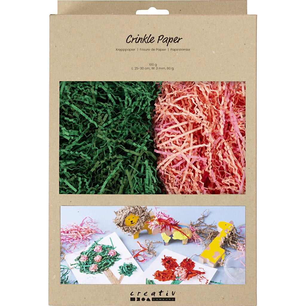 Creativ company crinkle papier, l: 25-30 cm, b: 3 mm, donkergroen, roze, 2x50 gr 1 doos