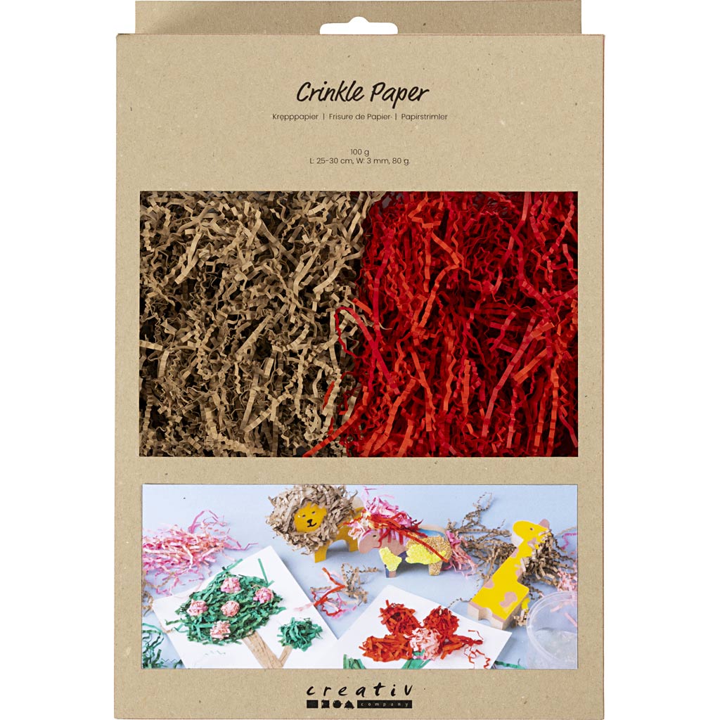 Creativ company crinkle papier, l: 25-30 cm, b: 3 mm, bruin, rood, 2x50 gr 1 doos