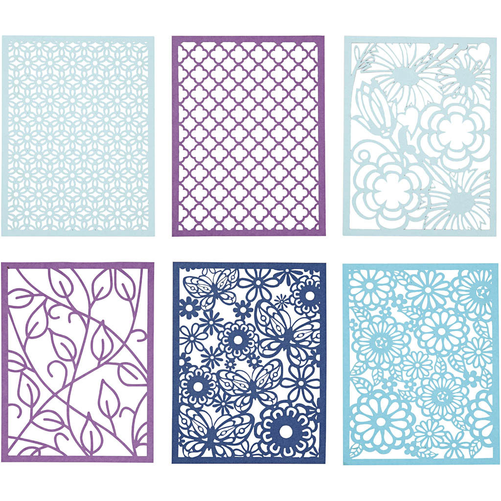 Creativ company kartonblok, a6, vel 104x146 mm, 200 gr, blauw, lichtblauw, donkerblauw, paars, 24 stuk 1 doos