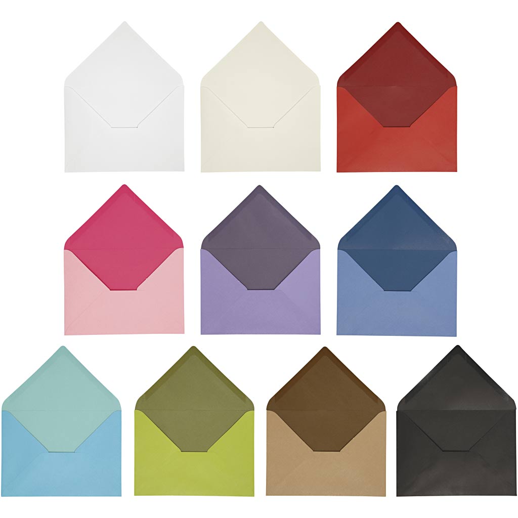 Creativ company enveloppen, afmeting envelop 11,5x16 cm, inhoud kan variëren , 100 gr, diverse kleuren, 30 doos 1 doos