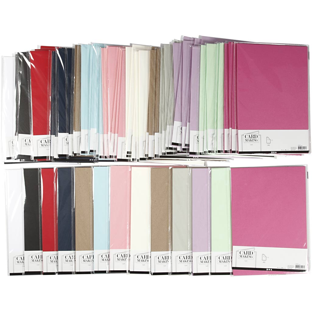 Creativ company karton, a4, vel 210x297 mm, 220 gr, diverse kleuren, 12x10 doos 1 doos