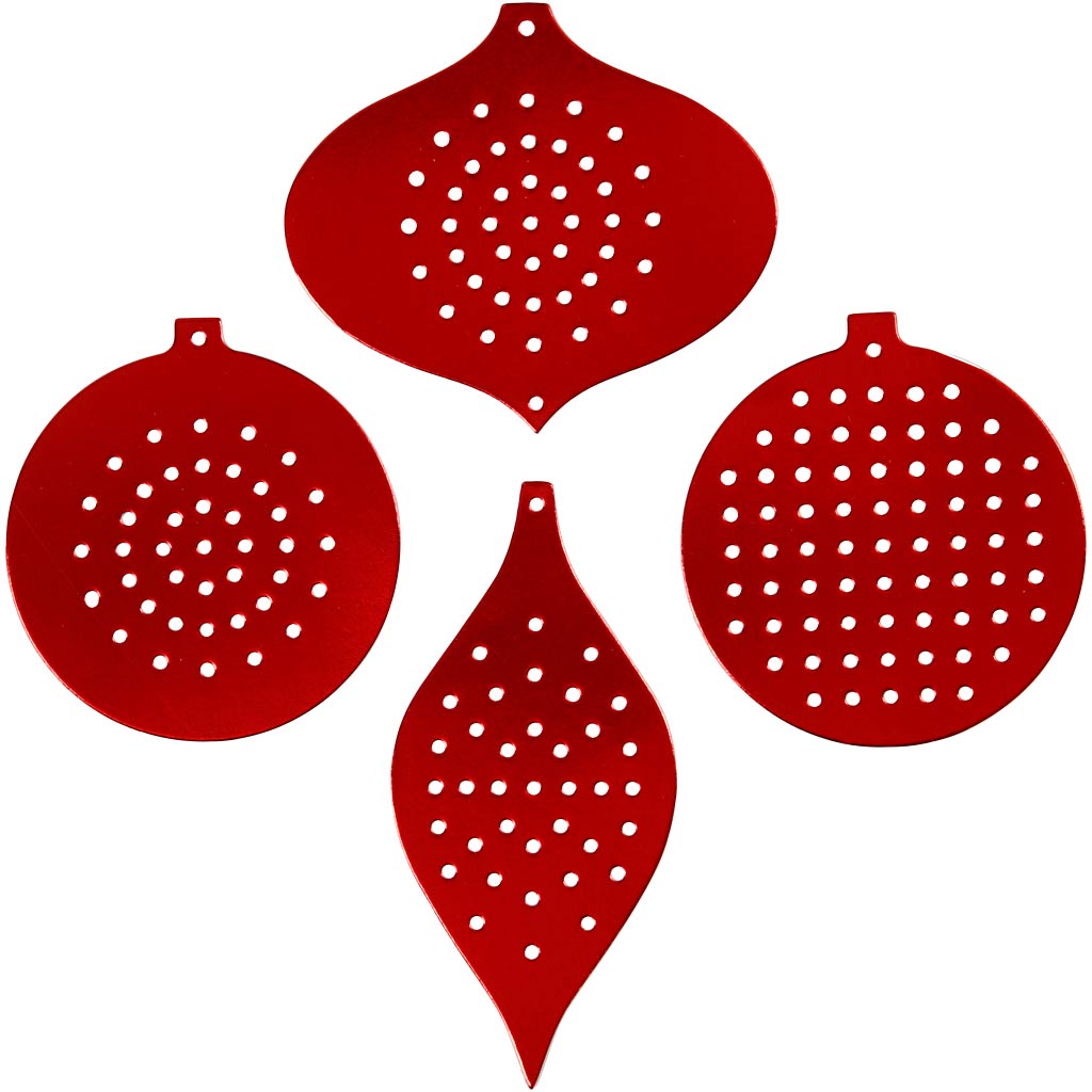 Creativ company kruissteken karton, kersdecoratie, h: 8,5-12 cm, gatgrootte 3 mm, metallic rood, 8 stuk 1 doos