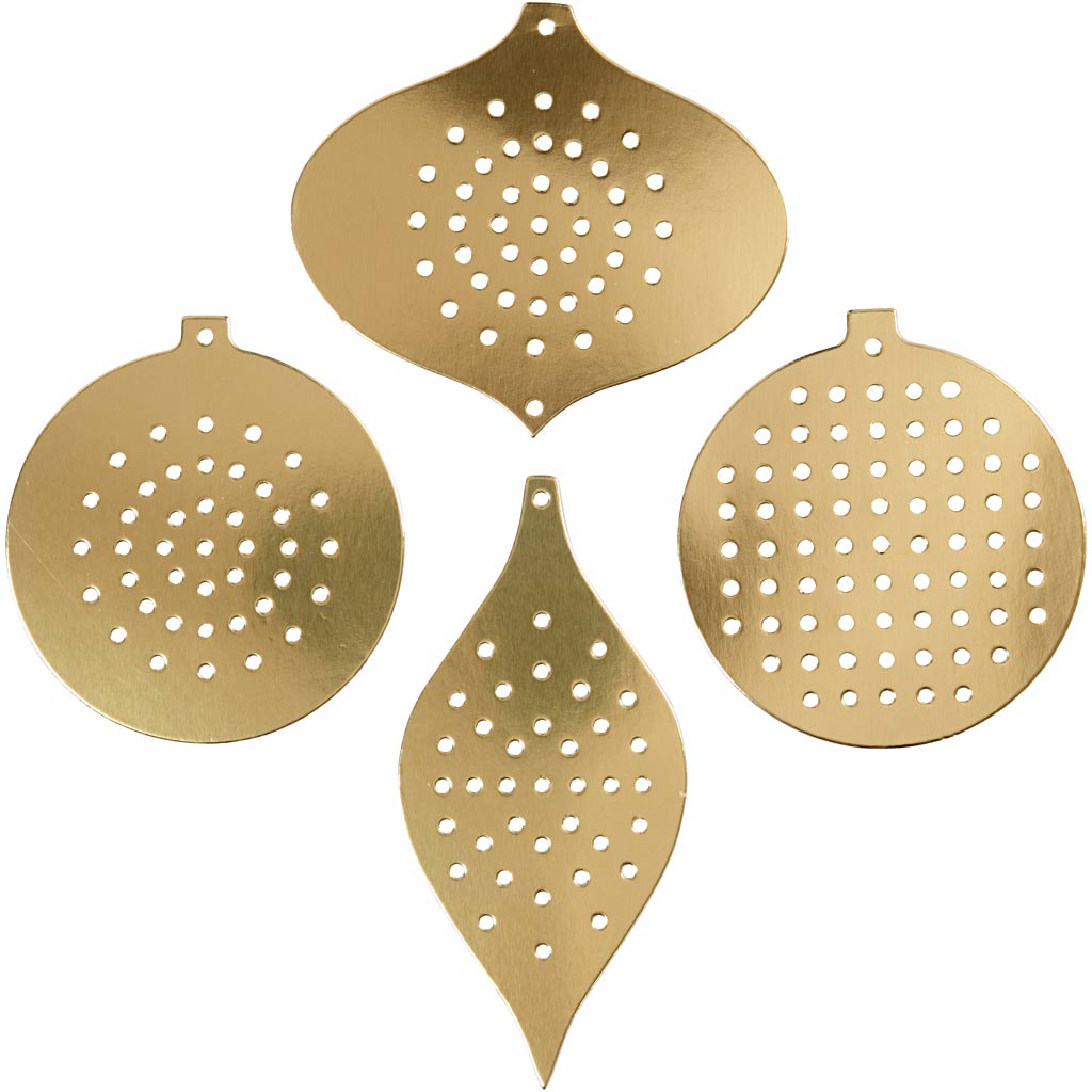 Creativ company kruissteken karton, kersdecoratie, h: 8,5-12 cm, gatgrootte 3 mm, metallic goud, 8 stuk 1 doos