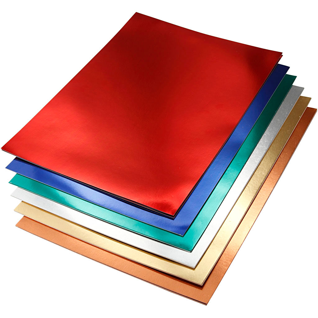 Creativ company metallic foliekarton, a4, vel 210x297 mm, 280 gr, diverse kleuren, 30 div vellen 1 doos
