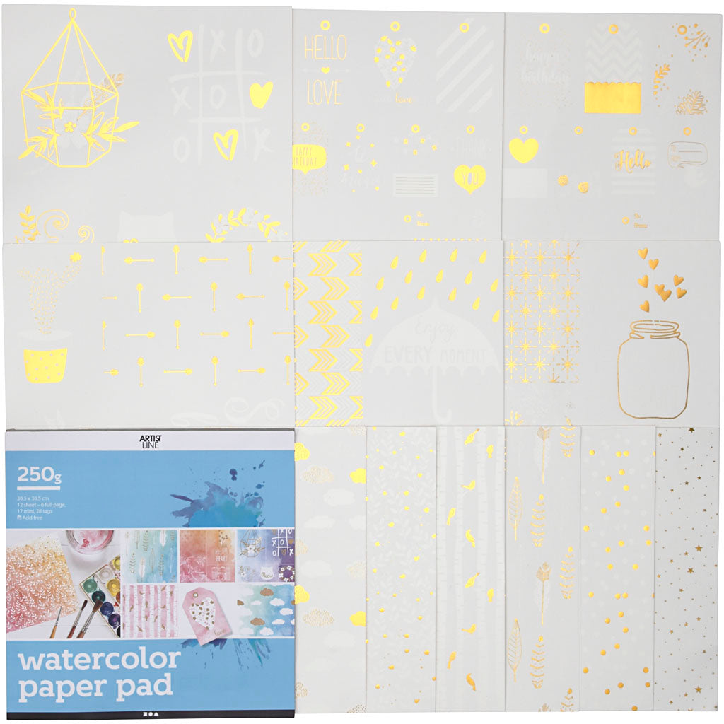 Kleurboek met aquarelpapier, afm 30,5x30,5 cm, wit, 12 vel 1 stuk