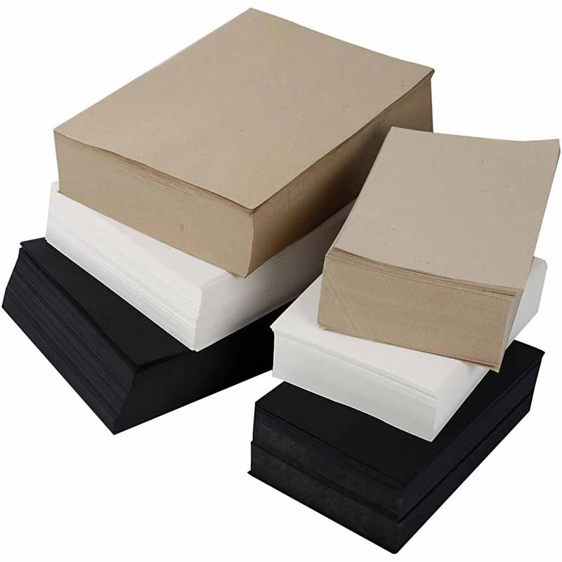Creativ company kraft-papier, a3,a4, 100+135 gr, zwart, grijs, edele, wit, 6000 div vellen 1 doos