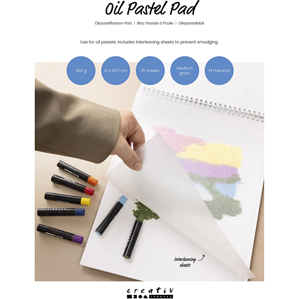Creativ company pad voor oliepastels, a4, vel 210x297 mm, 300 gr, wit, 15 vel 1 stuk