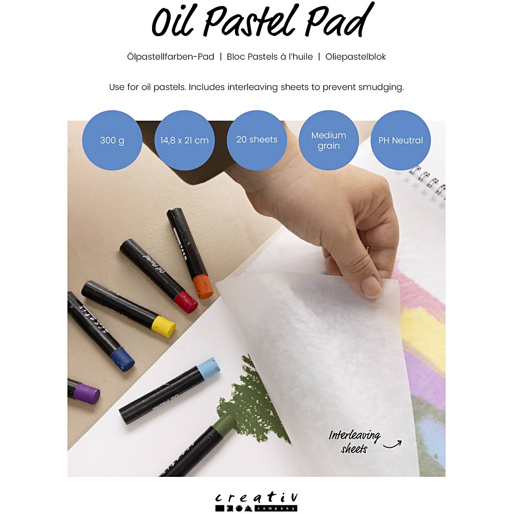 Creativ company pad voor oliepastels, a5, vel 148x210 mm, 300 gr, wit, 15 vel 1 stuk