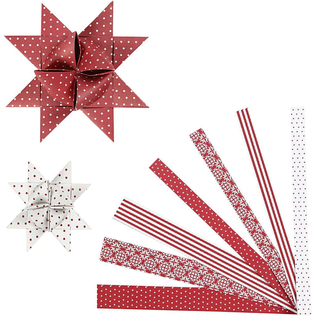 Vivi gade papieren vlechtstroken, l: 44+78 cm, b: 15+25 mm, d 6,5+11,5 cm, rood, wit, 60 stroken 1 doos