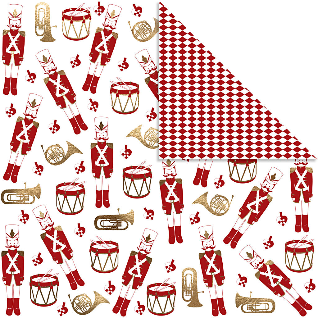 Vivi gade design papier, notenkraker, 180 gr, goud, rood, wit, 3 vel 1 doos