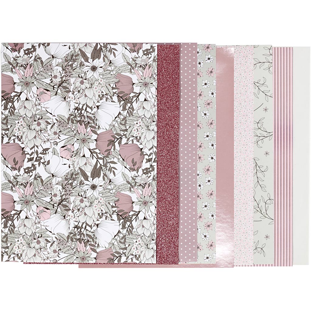 Creativ company design papierblok, afm 21x30 cm, 120+128 gr, beige, bruin, roze, wit, 24 vel 1 doos