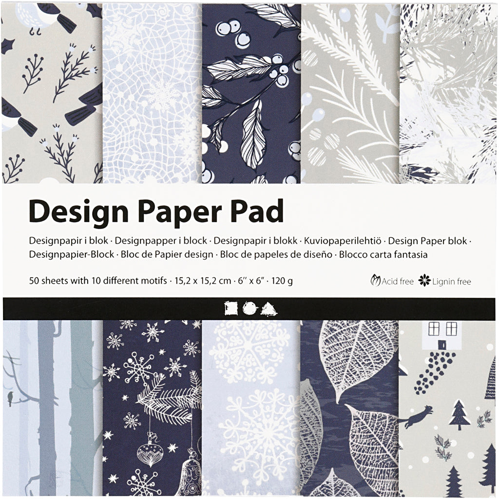 Creativ company design papierblok, vel 15,2x15,2 cm, 120 gr, blauw, grijs, 50 vel 1 doos