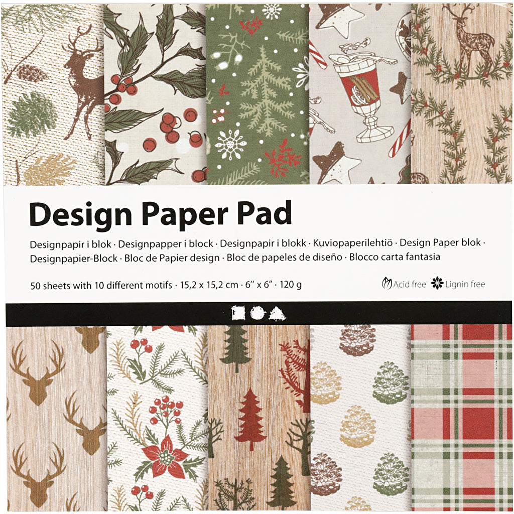 Creativ company design papierblok, vel 15,2x15,2 cm, 120 gr, bruin, rood, 50 vel 1 doos