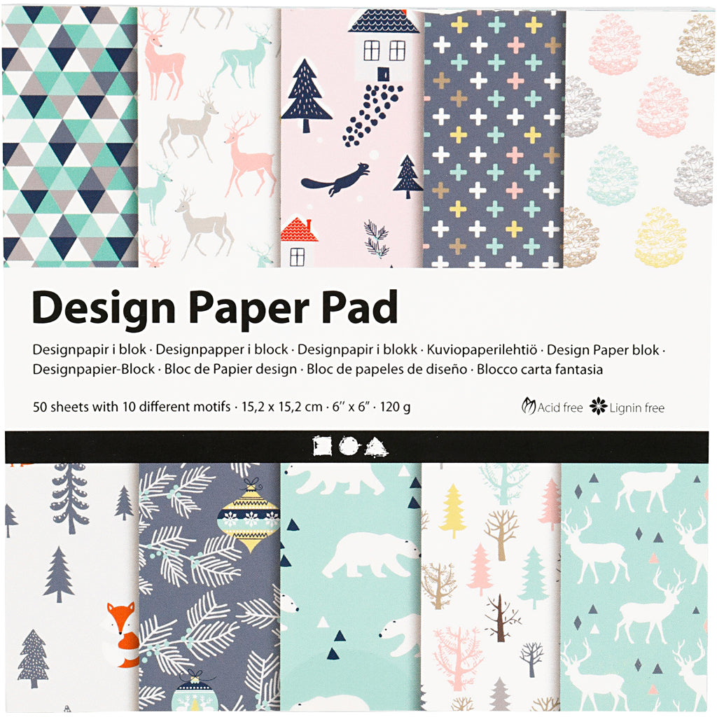 Creativ company design papierblok, vel 15,2x15,2 cm, 120 gr, lichtgroen, roze, wit, 50 vel 1 doos