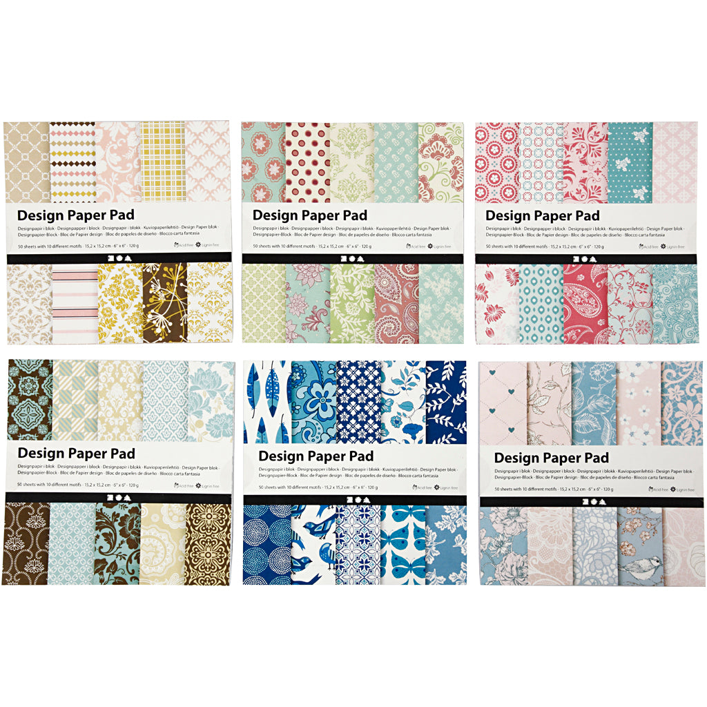 Creativ company design papierblok, vel 15,2x15,2 cm, 120 gr, diverse kleuren, 300 vel, 6x50 vel 1 doos