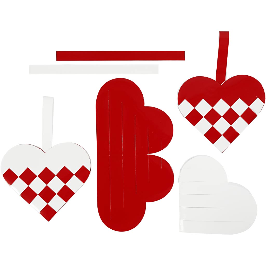 Creativ company gevlochten harten, afm 13,5x12,5 cm, rood, wit, 8 set 1 doos