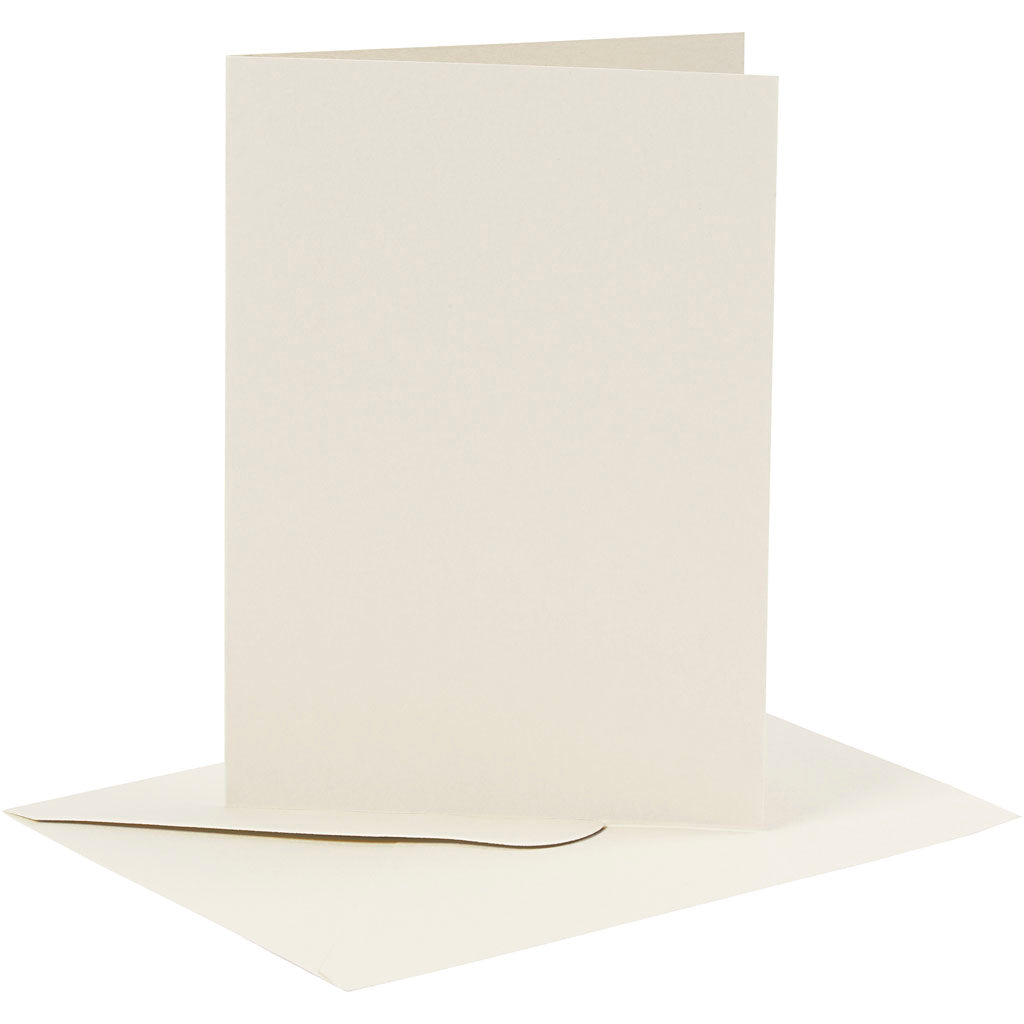 Creativ company kaarten en enveloppen, afmeting kaart 10,5x15 cm, afmeting envelop 11,5x16,5 cm, 110+230 gr, gebroken wit, 6 set 1 doos