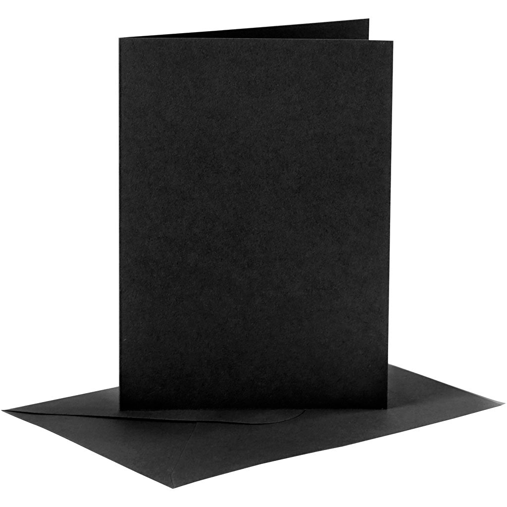 Creativ company kaarten en enveloppen, afmeting kaart 10,5x15 cm, afmeting envelop 11,5x16,5 cm, 110+230 gr, zwart, 6 set 1 doos