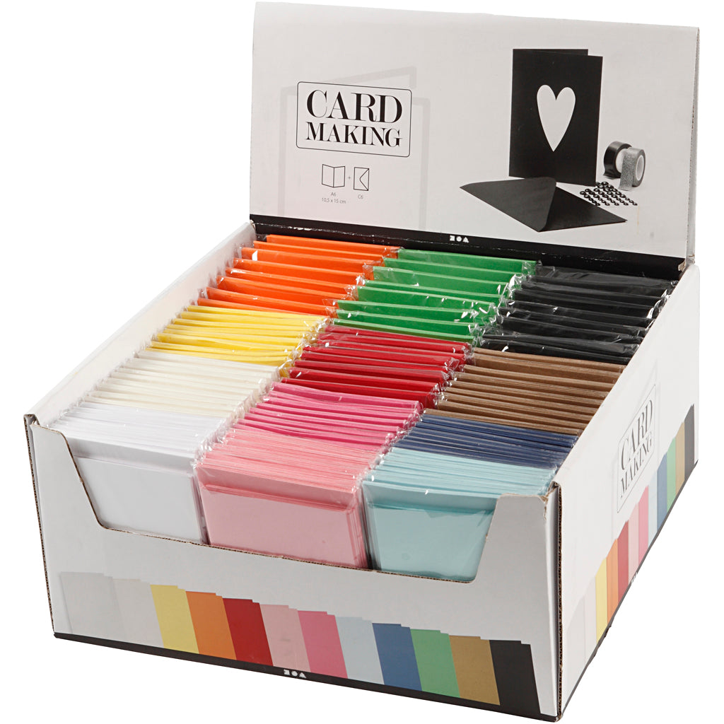Creativ company kaarten en enveloppen, afmeting kaart 10,5x15 cm, afmeting envelop 11,5x16,5 cm, diverse kleuren, 12x10 doos 1 doos