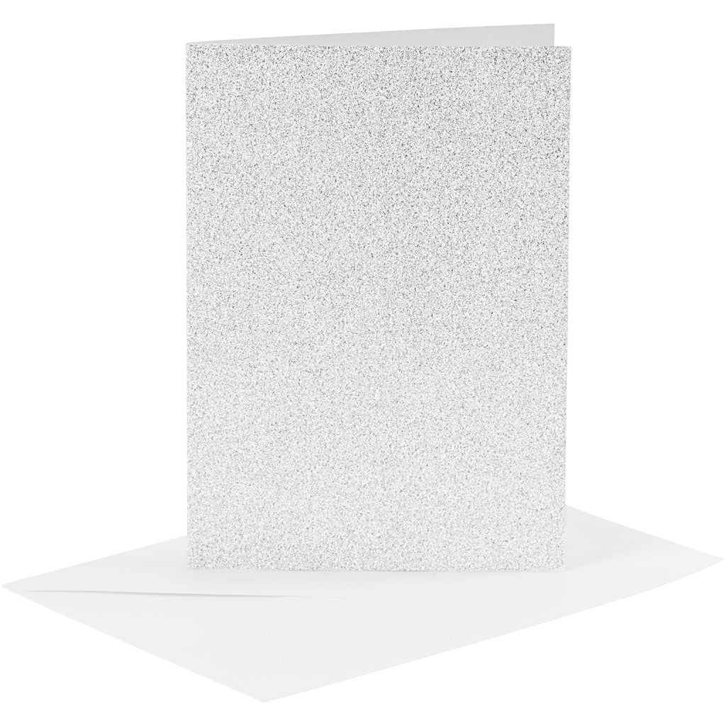 Creativ company kaarten en enveloppen, afmeting kaart 10,5x15 cm, afmeting envelop 11,5x16,5 cm, glitter, 120+250 gr, zilver, 4 set 1 doos