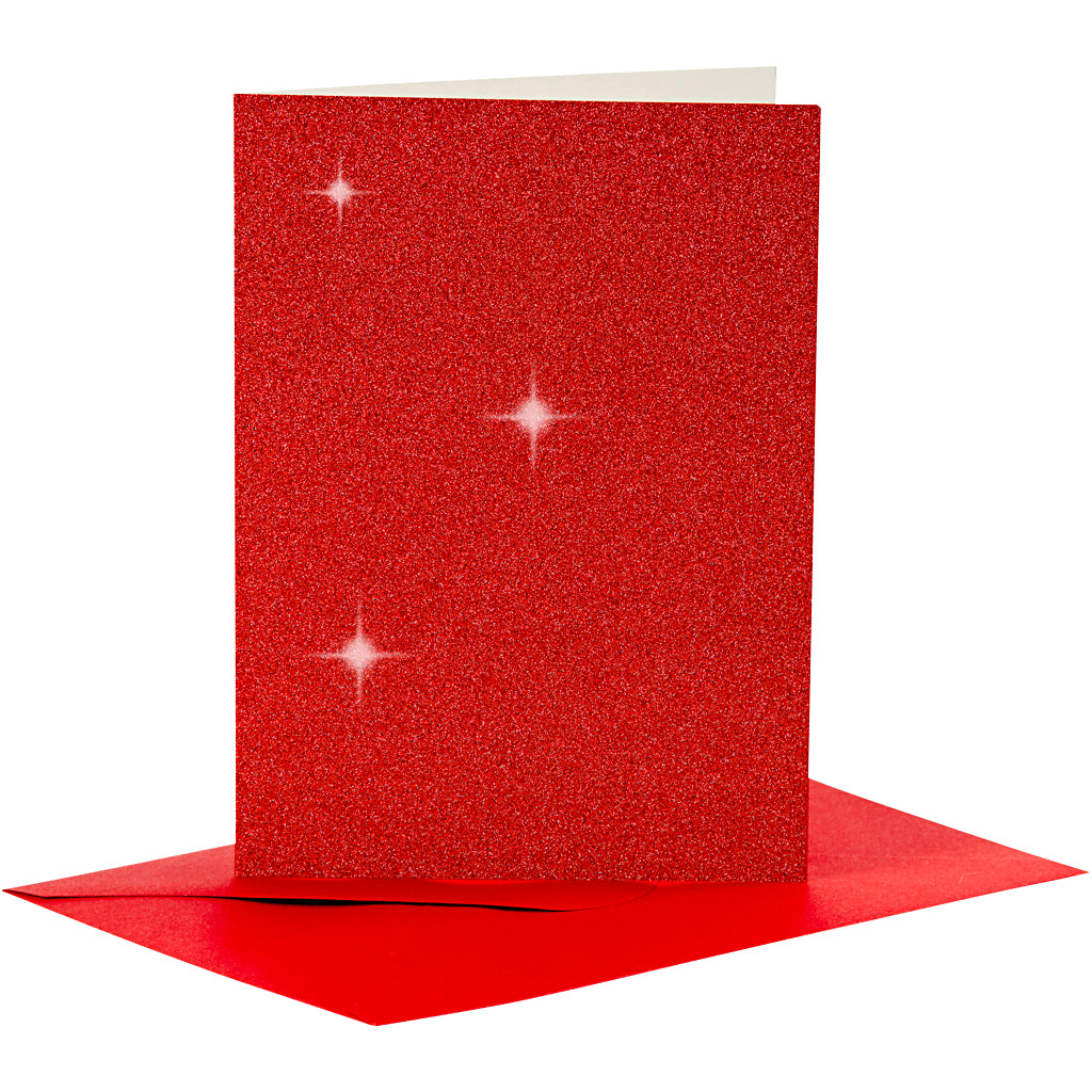 Creativ company kaarten en enveloppen, afmeting kaart 10,5x15 cm, afmeting envelop 11,5x16,5 cm, glitter, 110+250 gr, rood, 4 set 1 doos