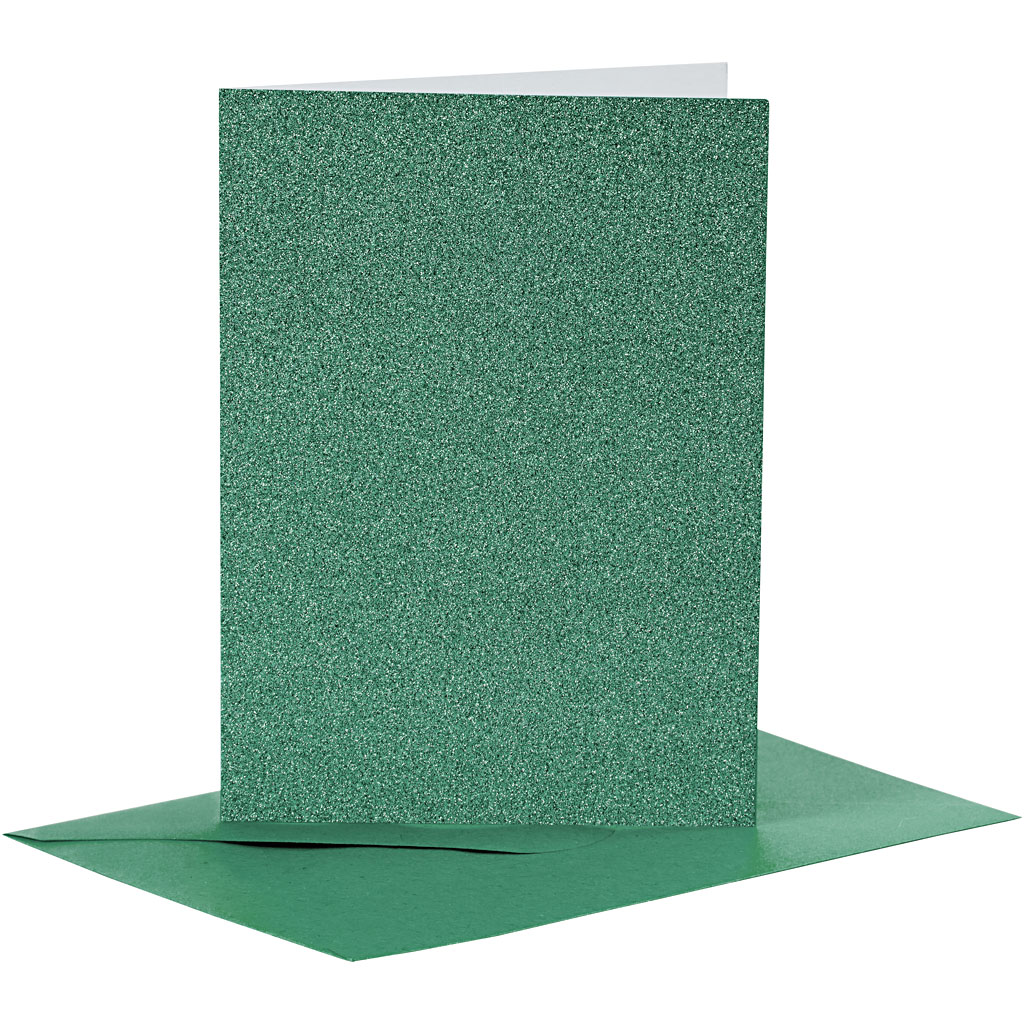 Creativ company kaarten en enveloppen, afmeting kaart 10,5x15 cm, afmeting envelop 11,5x16,5 cm, glitter, 110+250 gr, groen, 4 set 1 doos