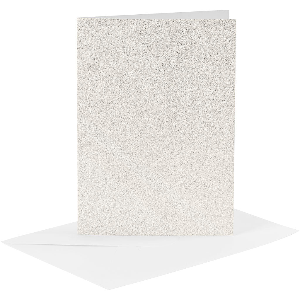 Creativ company kaarten en enveloppen, afmeting kaart 10,5x15 cm, afmeting envelop 11,5x16,5 cm, glitter, 120+250 gr, wit, 4 set 1 doos