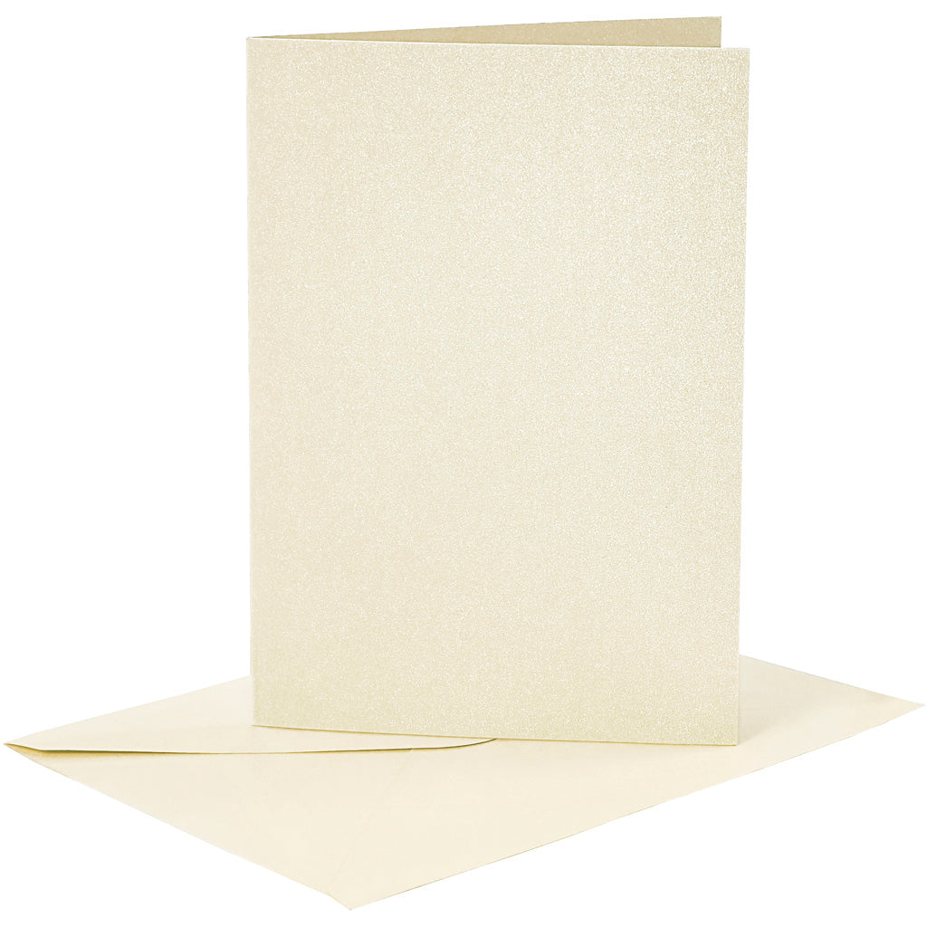 Creativ company kaarten en enveloppen, afmeting kaart 10,5x15 cm, afmeting envelop 11,5x16,5 cm, parelmoer, 120+210 gr, gebroken wit, 4 set 1 doos