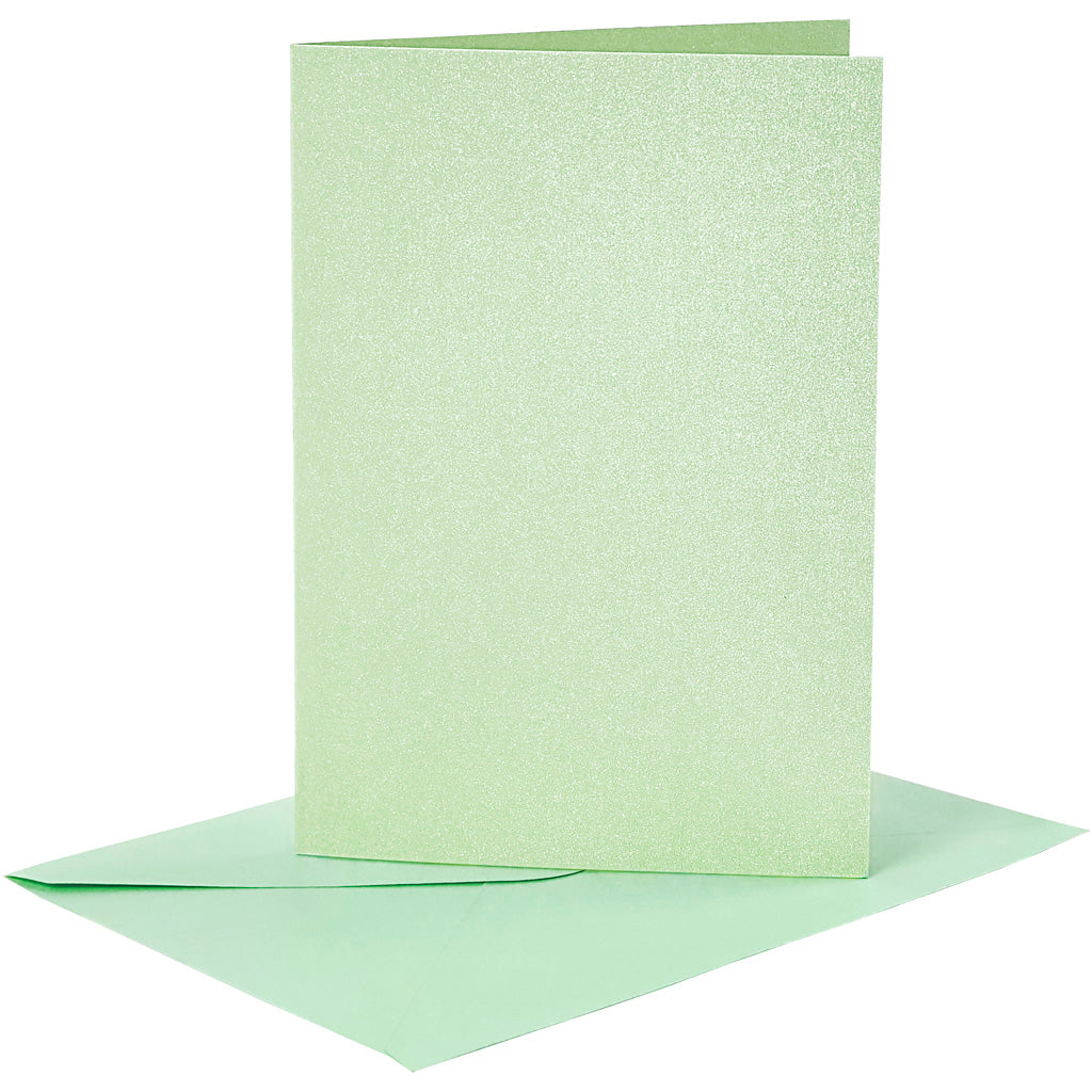 Creativ company kaarten en enveloppen, afmeting kaart 10,5x15 cm, afmeting envelop 11,5x16,5 cm, parelmoer, 120+210 gr, lichtgroen, 4 set 1 doos