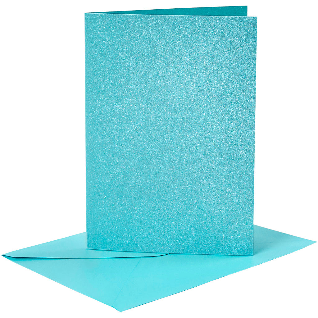 Creativ company kaarten en enveloppen, afmeting kaart 10,5x15 cm, afmeting envelop 11,5x16,5 cm, parelmoer, 120+210 gr, blauw, 4 set 1 doos