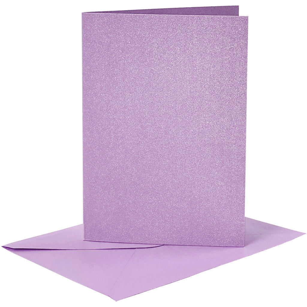 Creativ company kaarten en enveloppen, afmeting kaart 10,5x15 cm, afmeting envelop 11,5x16,5 cm, parelmoer, 120+210 gr, paars, 4 set 1 doos
