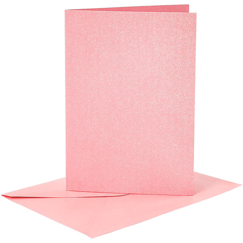 Creativ company kaarten en enveloppen, afmeting kaart 10,5x15 cm, afmeting envelop 11,5x16,5 cm, parelmoer, 120+210 gr, roze, 4 set 1 doos