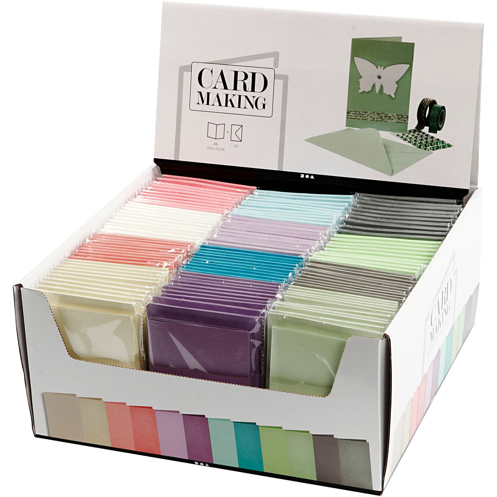 Creativ company kaarten en enveloppen, afmeting kaart 10,5x15 cm, afmeting envelop 11,5x16,5 cm, 120+210 gr, diverse kleuren, 12x10 doos 1 doos
